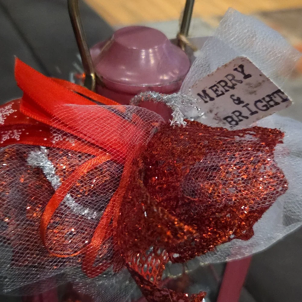 Vintage Red Metal Lantern Christmas Decoration